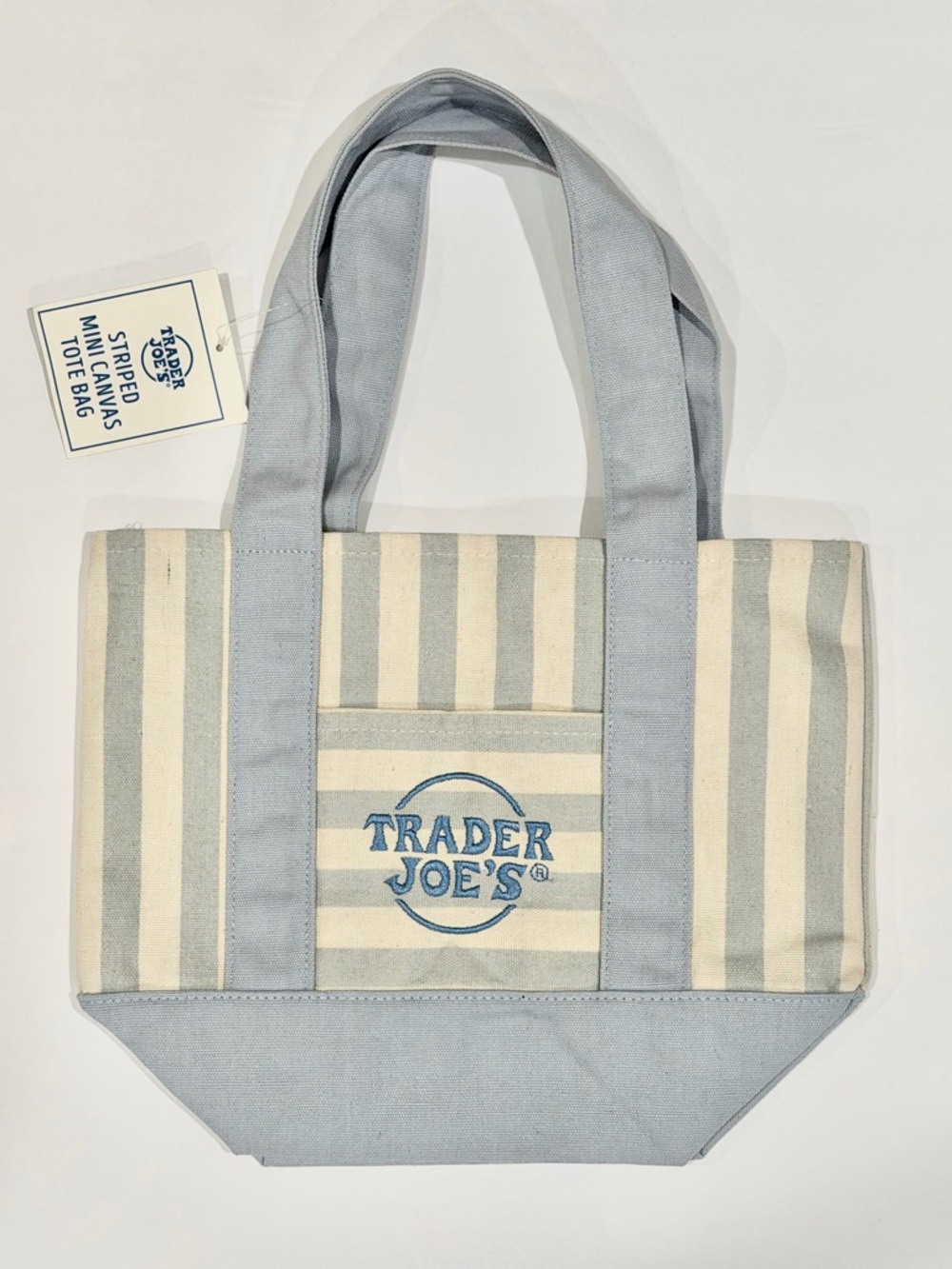 Trader Joe's Light Blue & Cream Striped Mini Canvas Tote Bag